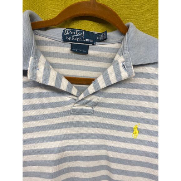 VINTAGE x 90s Y2k Men's Preppy Polo Ralph Lauren Blue White Stripe Shirt Medium - Picture 3 of 6